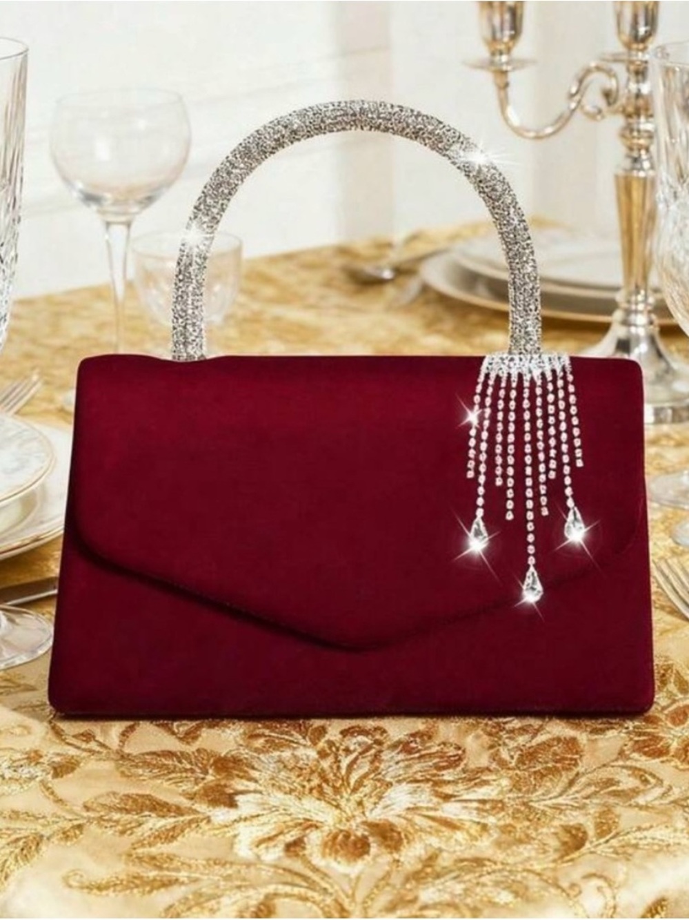 Mini Boden Burgundy Evening Clutch with Crystal Handle